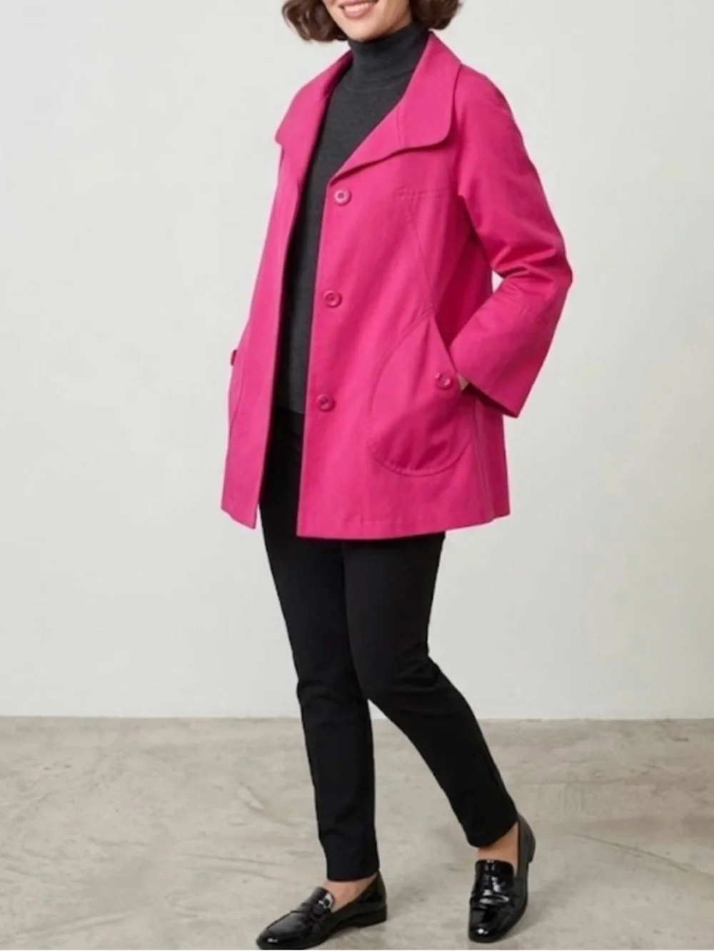 Gallery Retro Bright Pink Single-Breasted Swing Coat.Vintage Vibes.Size S